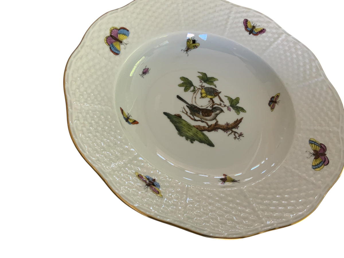 Herend Rothschild Bird Complete Set of 12 8" Soup Plate Porcelain 504/RO Made in Hungary