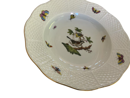 Herend Rothschild Bird Complete Set of 12 8" Soup Plate Porcelain 504/RO Made in Hungary