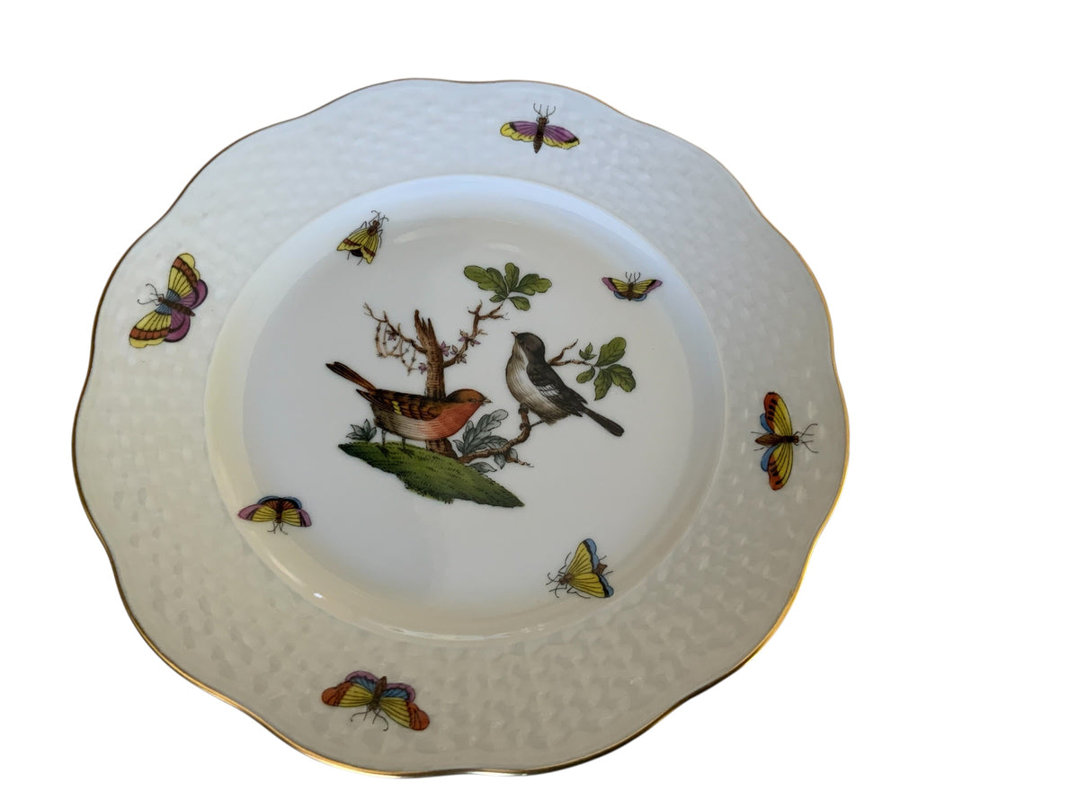 Herend Rothschild Bird Complete Set of 12 7.5" Salad Plate Porcelain 517/RO Made in Hungary