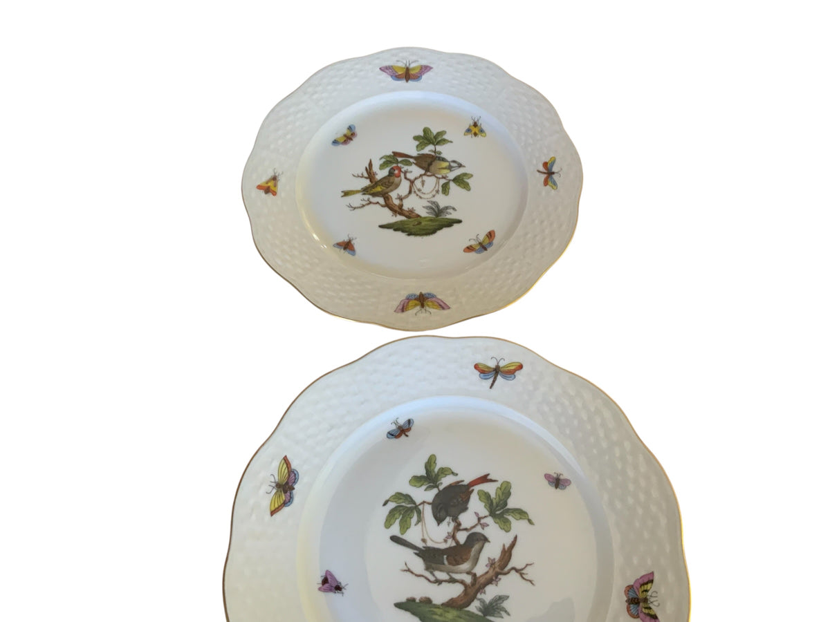 Herend Rothschild Bird Complete Set of 12 7.5" Salad Plate Porcelain 517/RO Made in Hungary