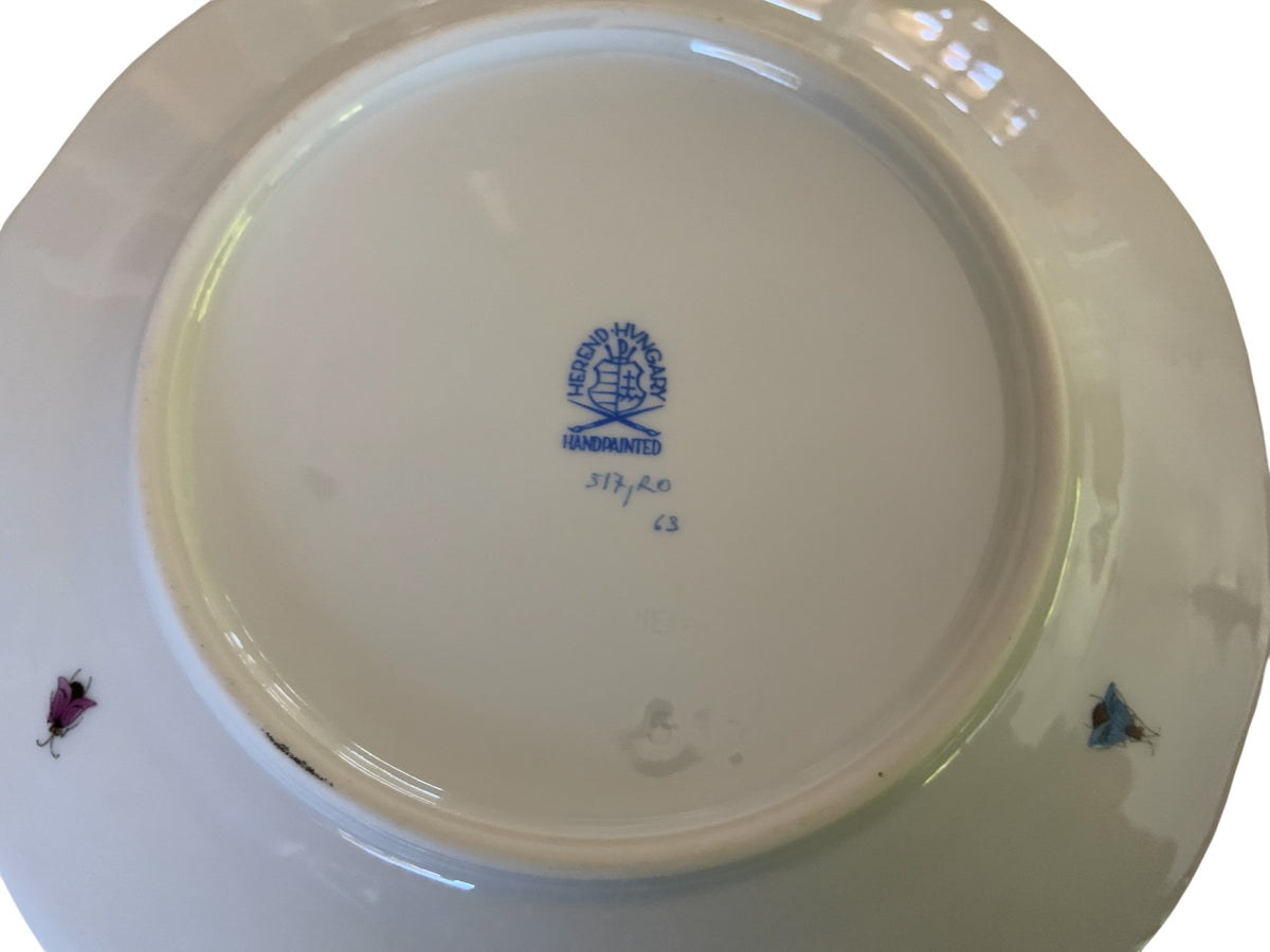 Herend Rothschild Bird Complete Set of 12 7.5" Salad Plate Porcelain 517/RO Made in Hungary