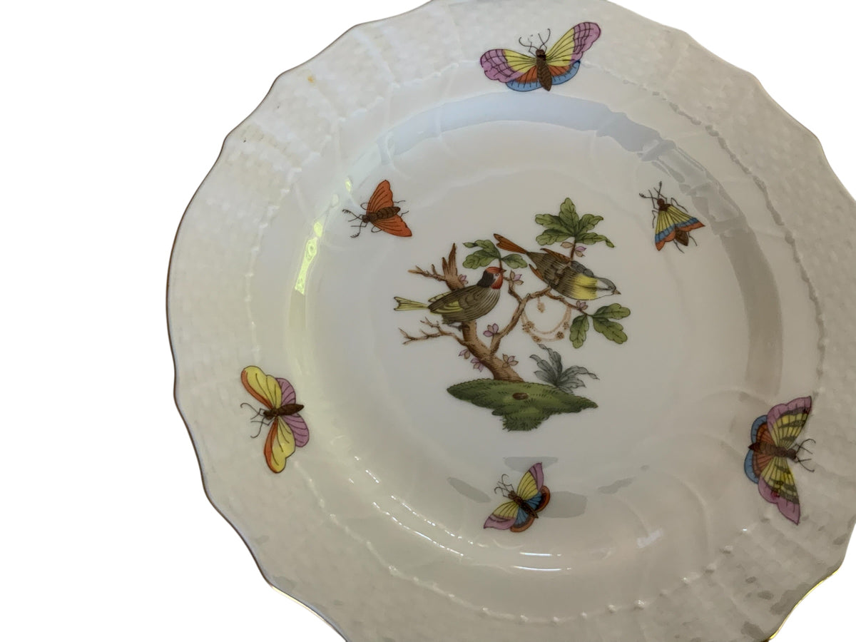 Herend Rothschild Bird Complete Set of 12 6" Bread Butter Porcelain Plates 1515/RO Made in Hungary