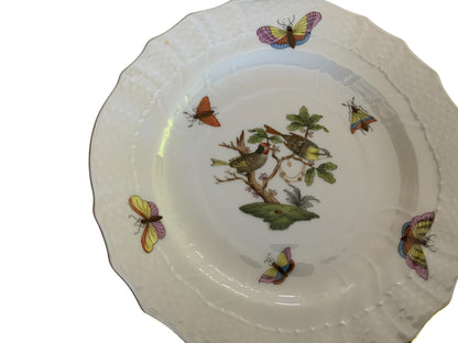 Herend Rothschild Bird Complete Set of 12 6" Bread Butter Porcelain Plates 1515/RO Made in Hungary