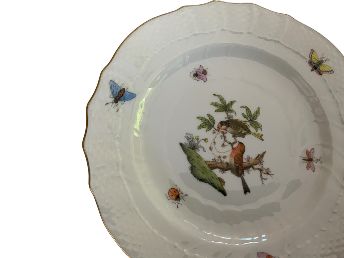 Herend Rothschild Bird Complete Set of 12 6" Bread Butter Porcelain Plates 1515/RO Made in Hungary