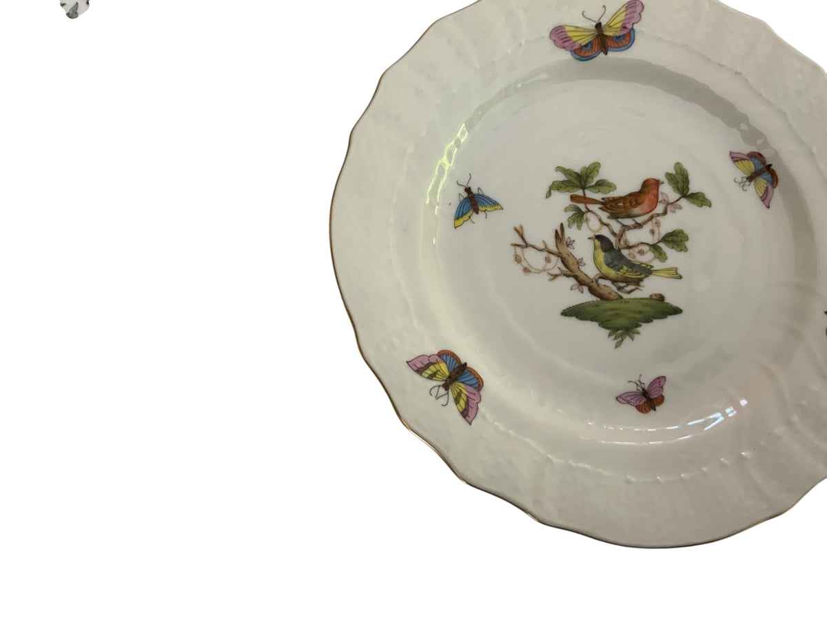 Herend Rothschild Bird Complete Set of 12 6" Bread Butter Porcelain Plates 1515/RO Made in Hungary