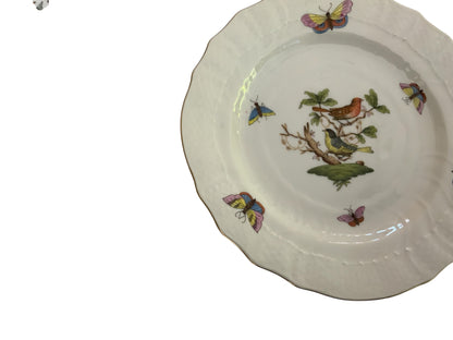 Herend Rothschild Bird Complete Set of 12 6" Bread Butter Porcelain Plates 1515/RO Made in Hungary