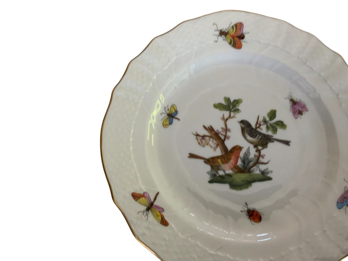 Herend Rothschild Bird Complete Set of 12 6" Bread Butter Porcelain Plates 1515/RO Made in Hungary