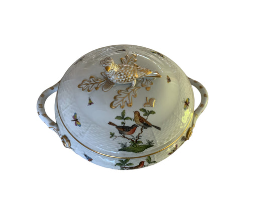Herend Rothschild Bird 11" Round Covered Vegetable Bowl Porcelain 90/RO Made in Hungary