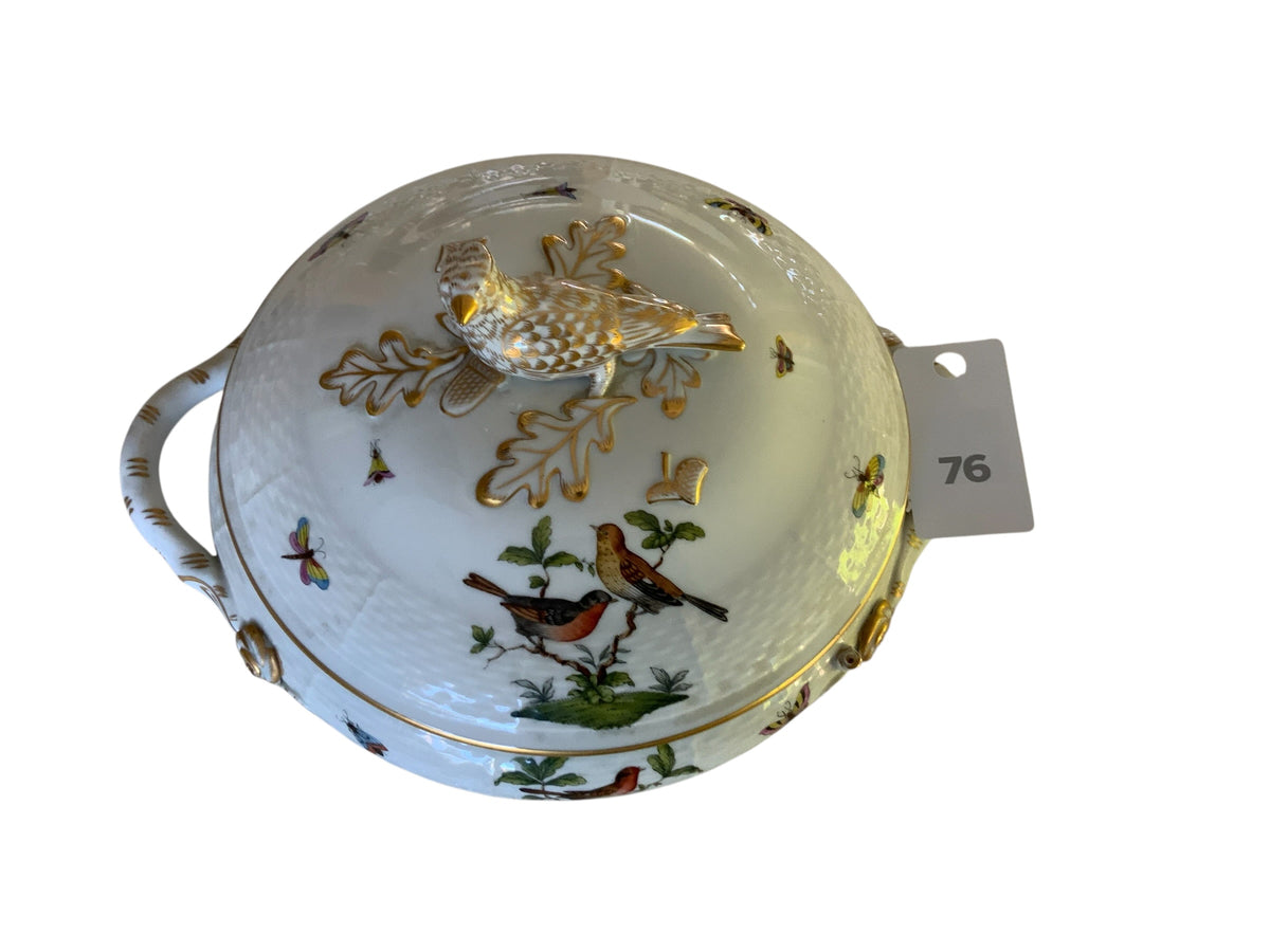 Herend Rothschild Bird 11" Round Covered Vegetable Bowl Porcelain 90/RO Made in Hungary