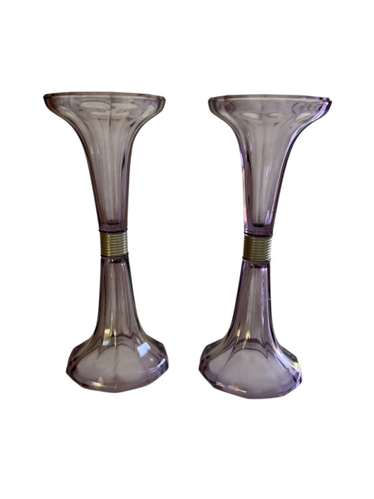 Antique Pair Art Deco Amethyst-Tinted Glass Shelf Risers Stands USA 1920s-1930s