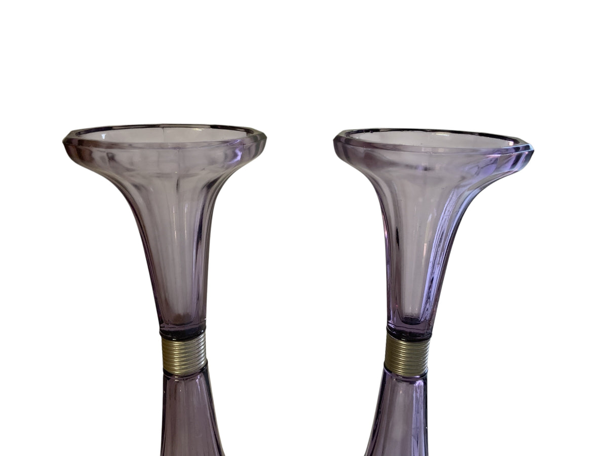 Antique Pair Art Deco Amethyst-Tinted Glass Shelf Risers Stands USA 1920s-1930s