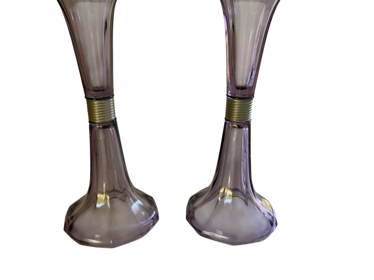 Antique Pair Art Deco Amethyst-Tinted Glass Shelf Risers Stands USA 1920s-1930s