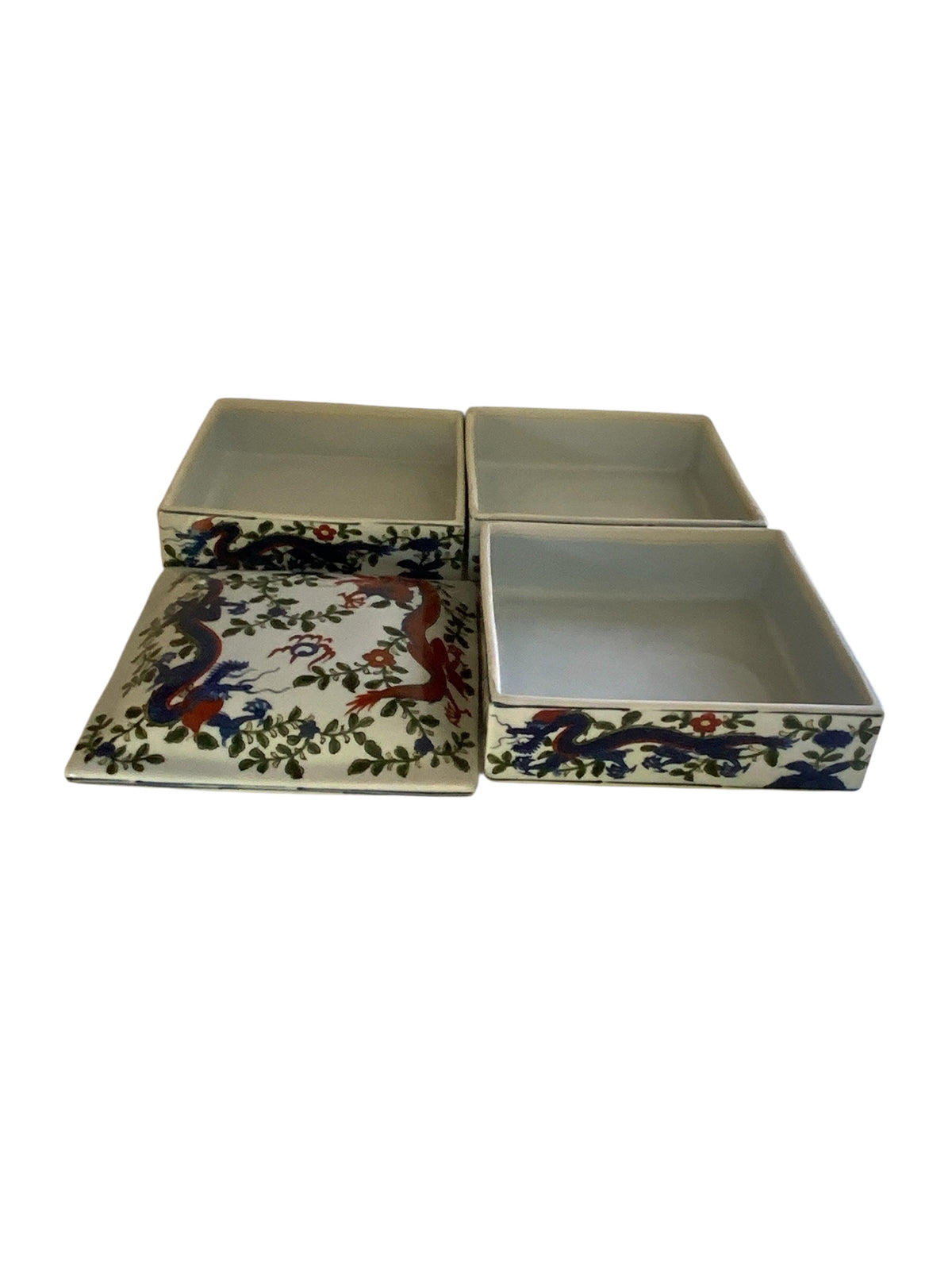 Vintage Tiffany & Co. Japanese Porcelain Dragon Jubako/Tiered Box Made Japan 1970s-1990s