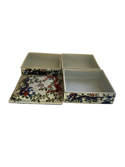 Vintage Tiffany & Co. Japanese Porcelain Dragon Jubako/Tiered Box Made Japan 1970s-1990s