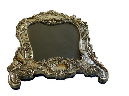 Antique Edwardian JR Sterling Silver Art Nouveau Ornate Cherub & Bird Table Mirror Frame .925 Made in England 1910s