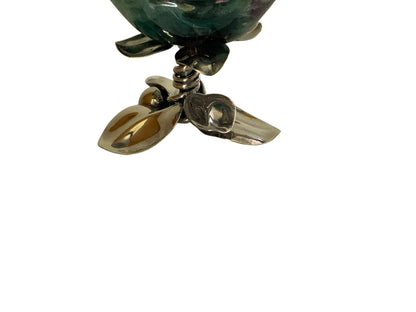 Vintage Gabriele De Vecchi Milano Sterling Silver & Carved Rainbow Fluorite Flower Bowl Centerpiece Signed 665 MI Made in Italy 1970-1989