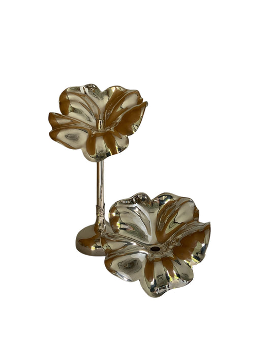 Vintage Unmatched Pair De Vecchi Milano 1935 Flor 925 Sterling Silver Large A28 & Medium Candle Holders Made in Italy 1998