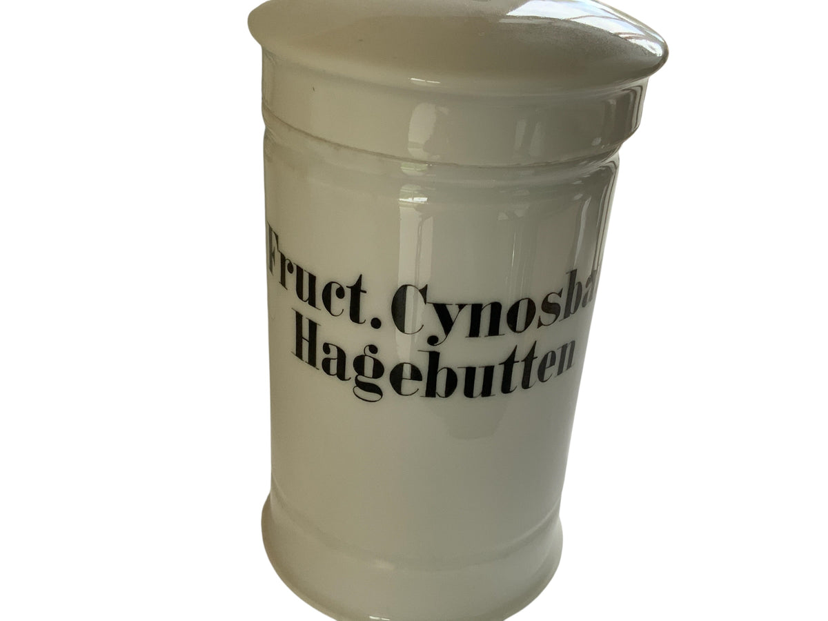 Antique Complete Cohesive Set of 4 Hertel, Jacob & Co White Porcelain Apothecary Jars w/Lids Made in Germany 1913-1920