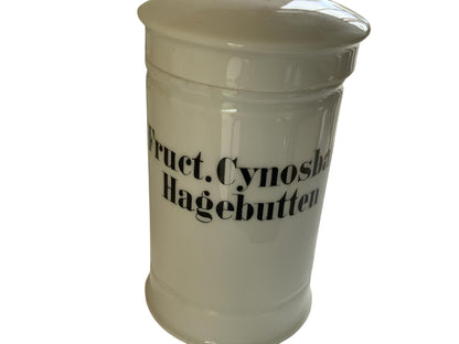 Antique Complete Cohesive Set of 4 Hertel, Jacob & Co White Porcelain Apothecary Jars w/Lids Made in Germany 1913-1920