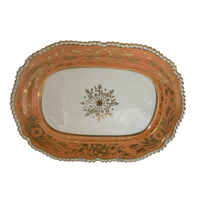 Antique John Davenport Tangerine Orange Gold Gilt 16" Oval Serving Platter Made in England 1810-1830