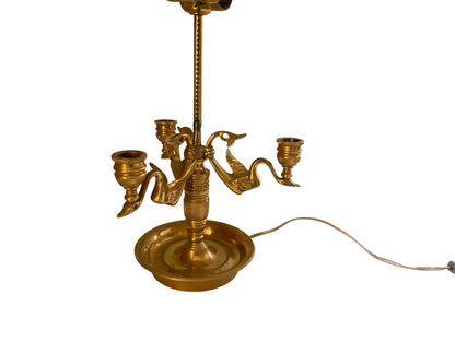 Vintage Wildwood French Empire Candlestick Bouillotte Bronze Table Lamp Triple Swans 25.5" Made in 1980s