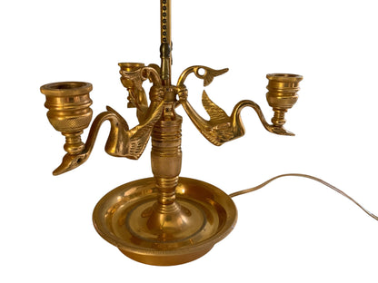 Vintage Wildwood French Empire Candlestick Bouillotte Bronze Table Lamp Triple Swans 25.5" Made in 1980s