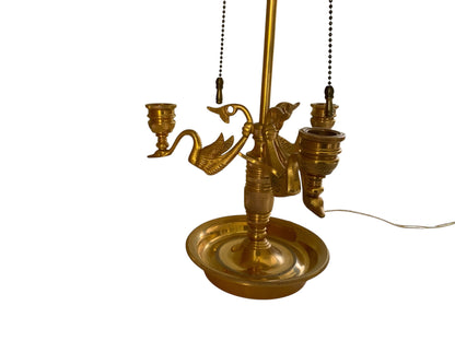 Vintage Wildwood French Empire Candlestick Bouillotte Bronze Table Lamp Triple Swans 25.5" Made in 1980s