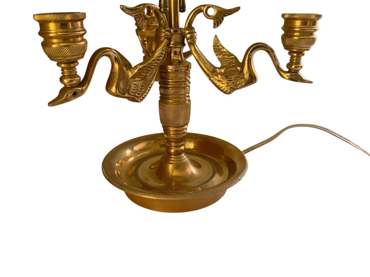 Vintage Wildwood French Empire Candlestick Bouillotte Bronze Table Lamp Triple Swans 25.5" Made in 1980s
