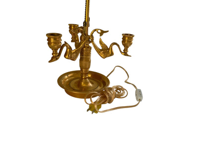 Vintage Wildwood French Empire Candlestick Bouillotte Bronze Table Lamp Triple Swans 25.5" Made in 1980s