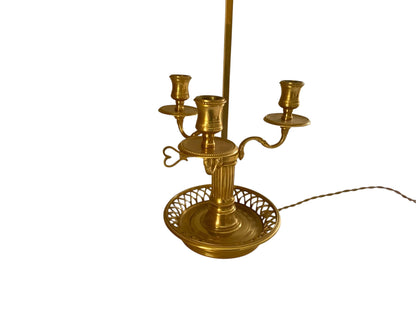 Vintage French Large Louis XVI Bronze Three-Arm Candlestick Bouillotte Lamp Tole Shade