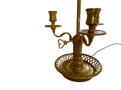 Vintage French Large Louis XVI Bronze Three-Arm Candlestick Bouillotte Lamp Tole Shade