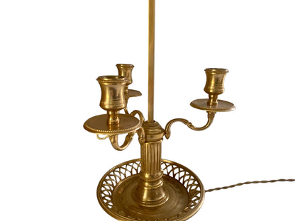 Vintage French Large Louis XVI Bronze Three-Arm Candlestick Bouillotte Lamp Tole Shade