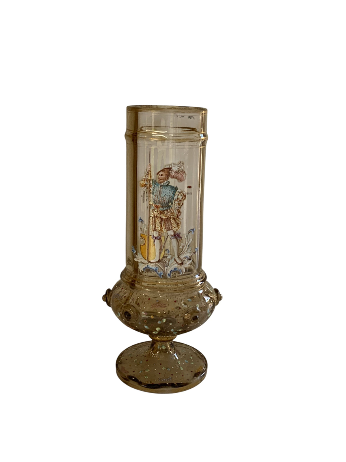 Antique Late 19th Century Fritz Heckert Enameled "Alt-Deutsch" Bohemian Glass Pokal Vase A 5755 Made in Germany 1880-1889