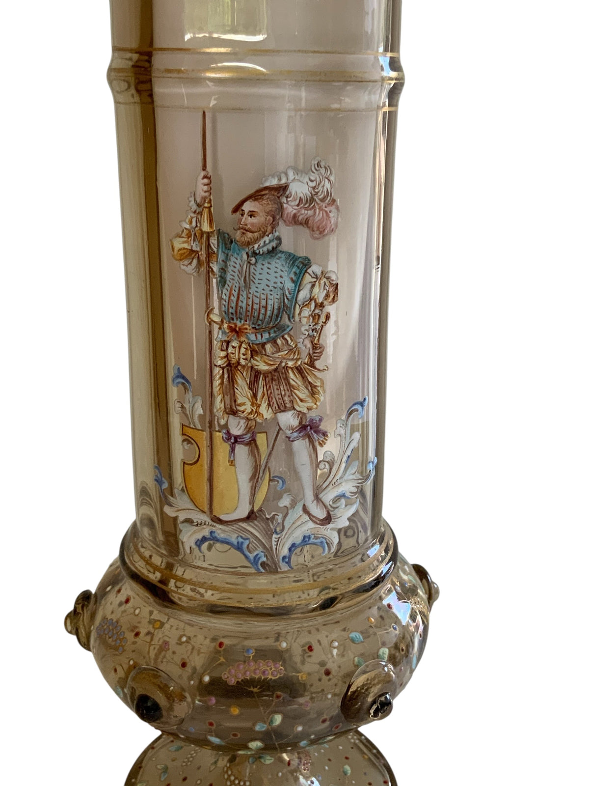 Antique Late 19th Century Fritz Heckert Enameled "Alt-Deutsch" Bohemian Glass Pokal Vase A 5755 Made in Germany 1880-1889