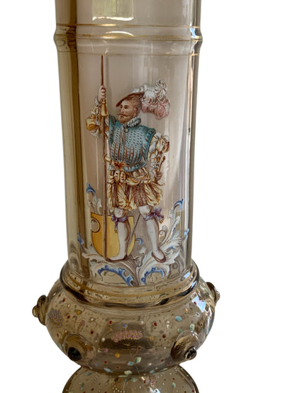 Antique Late 19th Century Fritz Heckert Enameled "Alt-Deutsch" Bohemian Glass Pokal Vase A 5755 Made in Germany 1880-1889
