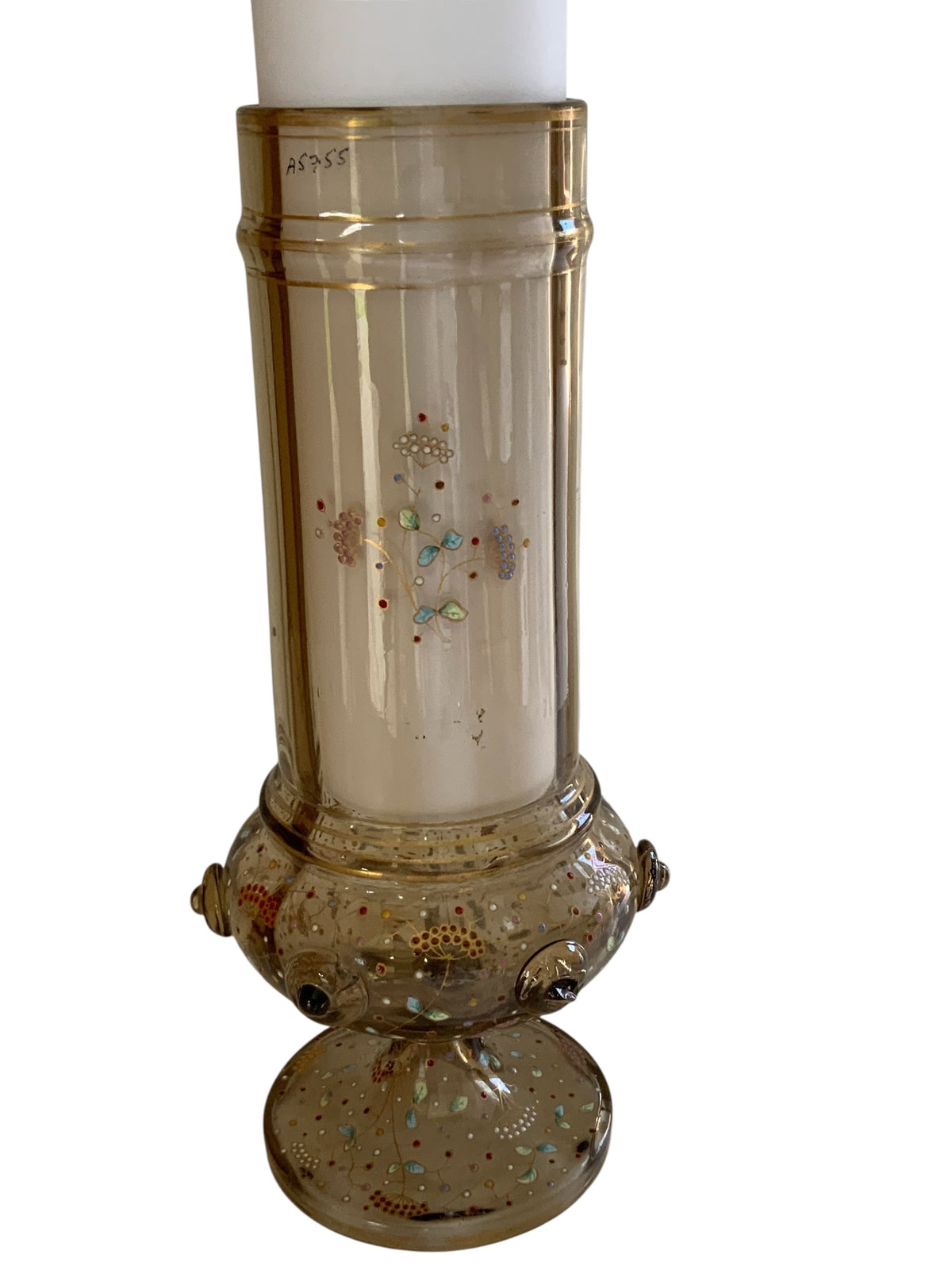 Antique Late 19th Century Fritz Heckert Enameled "Alt-Deutsch" Bohemian Glass Pokal Vase A 5755 Made in Germany 1880-1889