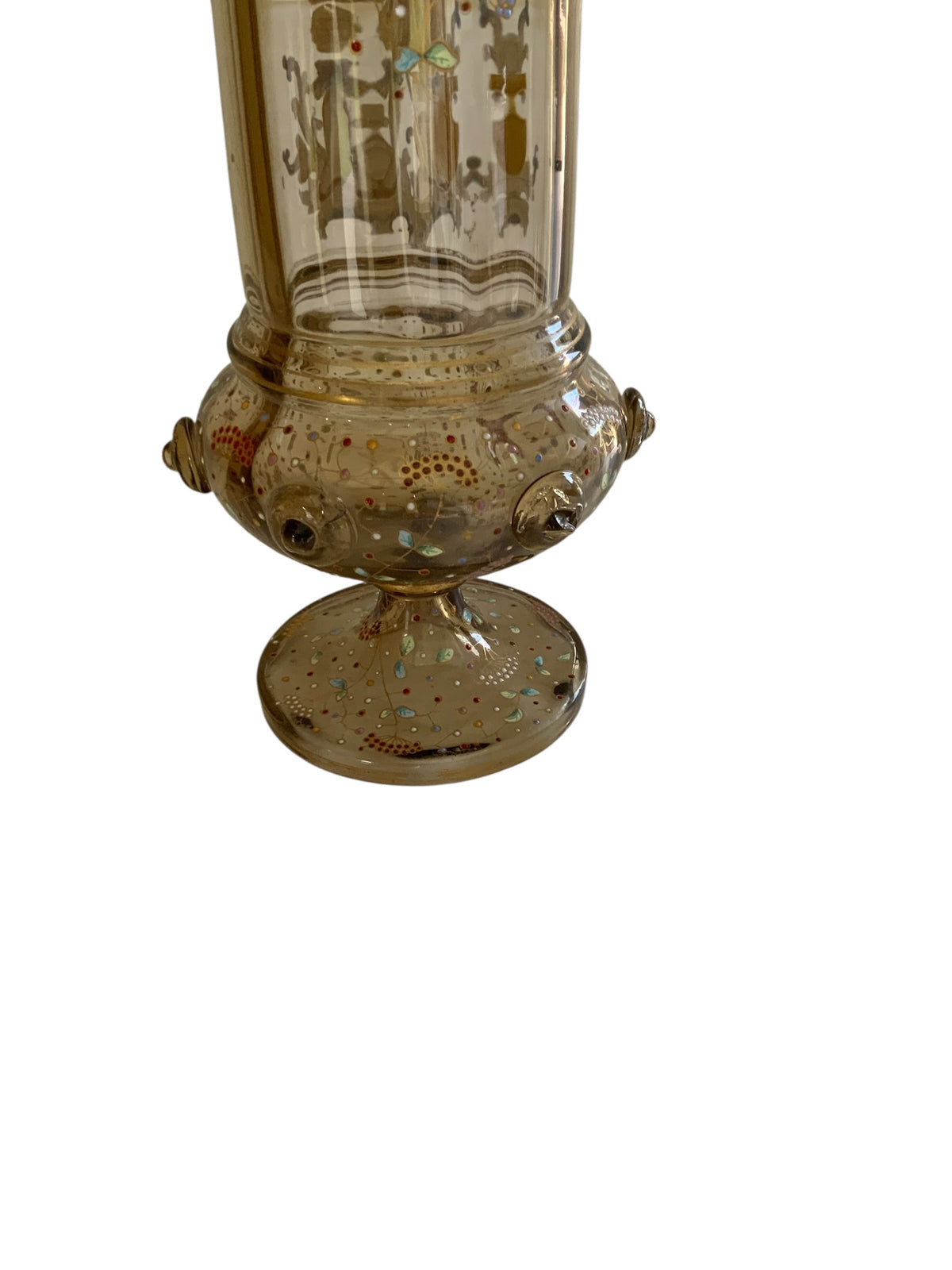 Antique Late 19th Century Fritz Heckert Enameled "Alt-Deutsch" Bohemian Glass Pokal Vase A 5755 Made in Germany 1880-1889
