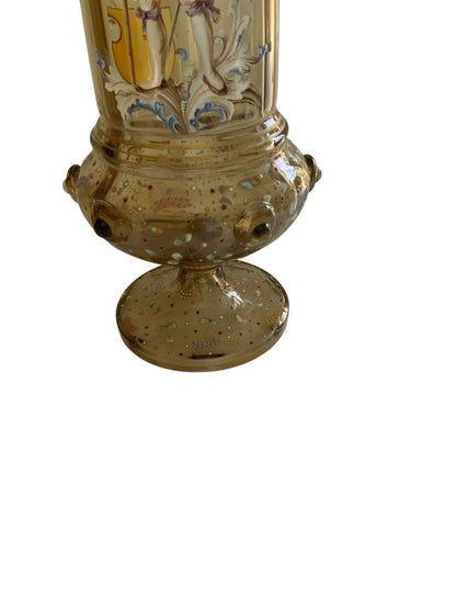 Antique Late 19th Century Fritz Heckert Enameled "Alt-Deutsch" Bohemian Glass Pokal Vase A 5755 Made in Germany 1880-1889