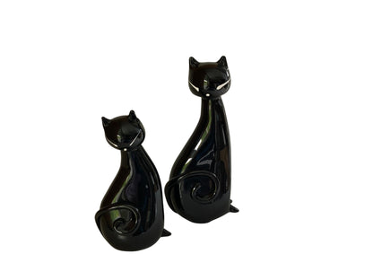 Vintage MCM Nesting Pair Murano Glass Black Cat Family Figurines Made in Italy 1940s-1950s