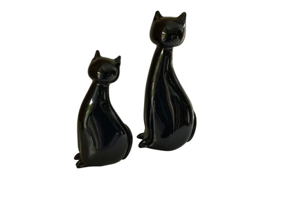 Vintage MCM Nesting Pair Murano Glass Black Cat Family Figurines Made in Italy 1940s-1950s