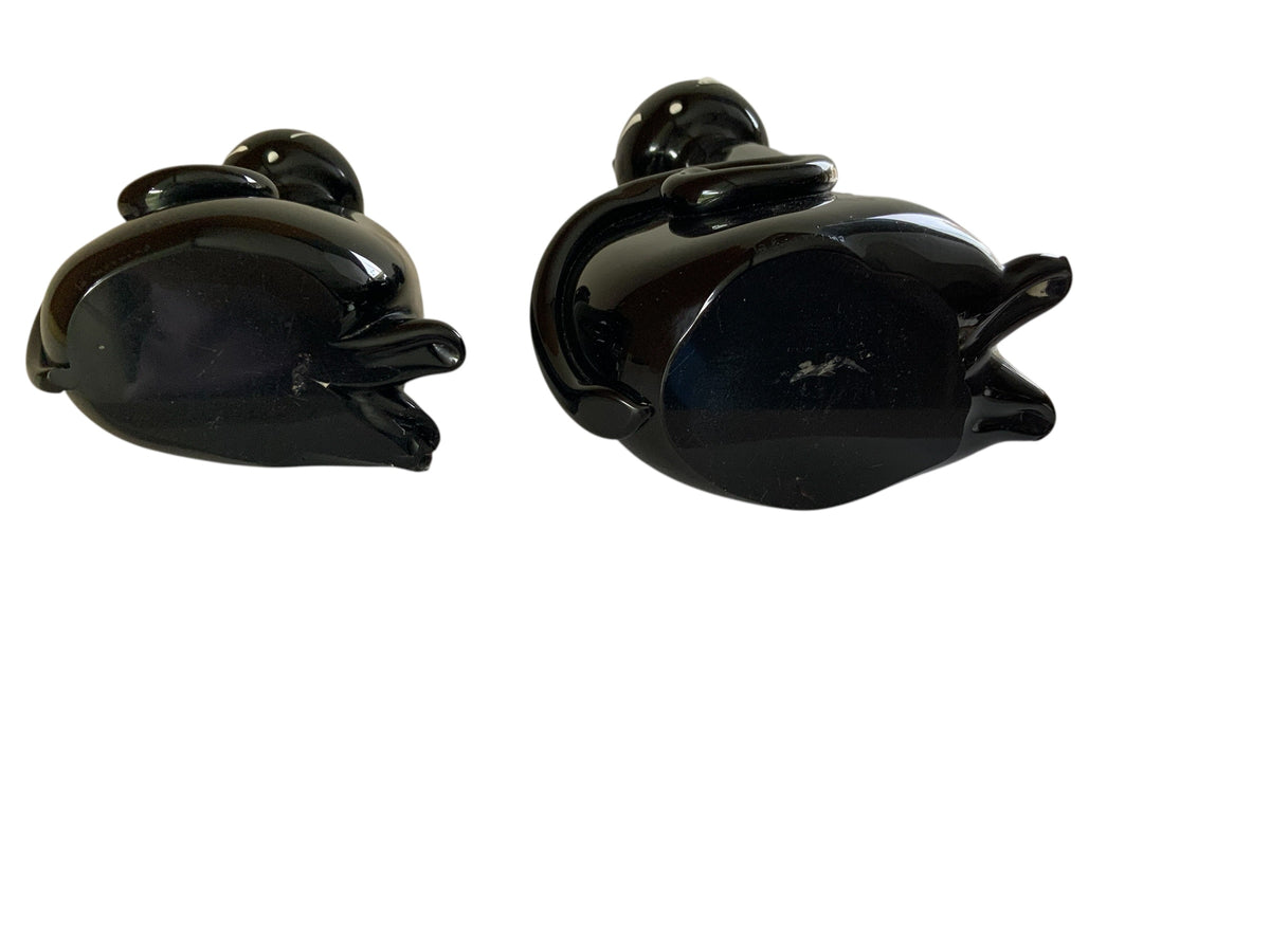 Vintage MCM Nesting Pair Murano Glass Black Cat Family Figurines Made in Italy 1940s-1950s