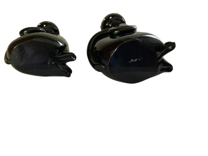 Vintage MCM Nesting Pair Murano Glass Black Cat Family Figurines Made in Italy 1940s-1950s