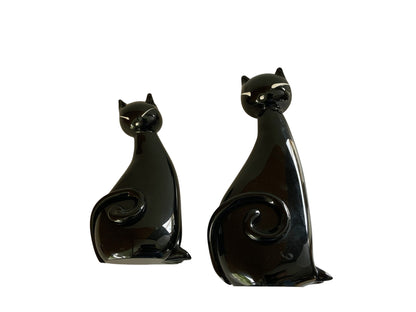 Vintage MCM Nesting Pair Murano Glass Black Cat Family Figurines Made in Italy 1940s-1950s