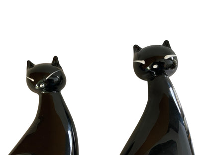 Vintage MCM Nesting Pair Murano Glass Black Cat Family Figurines Made in Italy 1940s-1950s