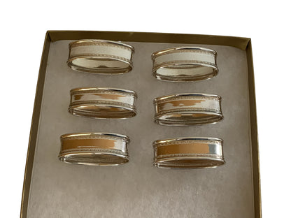 Vintage Set of 6 Ari D. Norman Sterling Silver Oval Greek Key Napkin Rings Made in England 1991