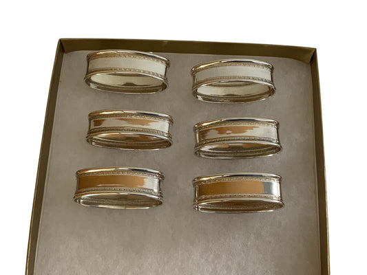 Vintage Set of 6 Ari D. Norman Sterling Silver Oval Greek Key Napkin Rings Made in England 1991