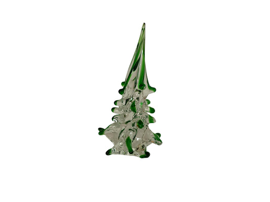Vintage Italian Murano 8" Hand Blown Glass Clear Body Christmas Tree Green Tipped Boughs Made in Italy 1970s-1980s