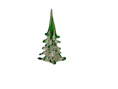 Vintage Italian Murano 8" Hand Blown Glass Clear Body Christmas Tree Green Tipped Boughs Made in Italy 1970s-1980s