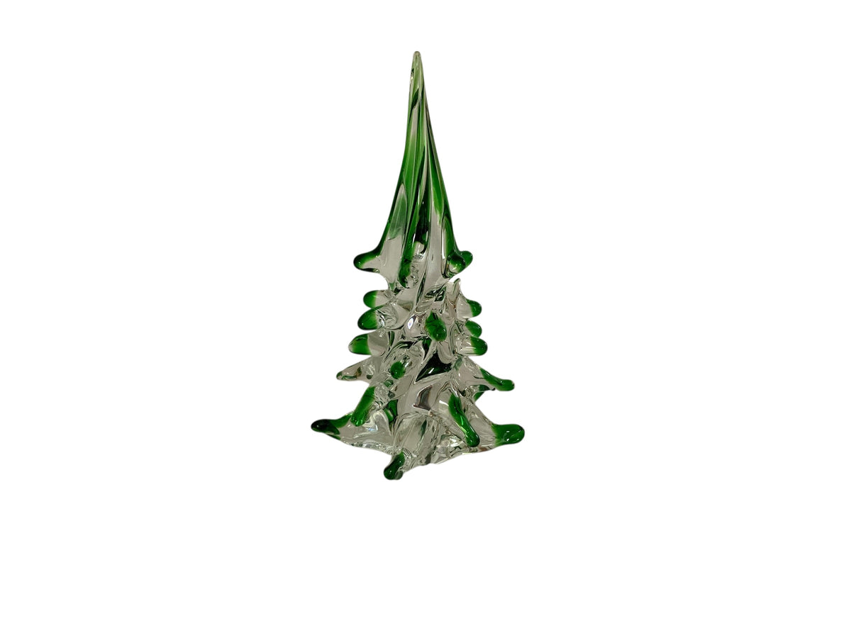 Vintage Italian Murano 8" Hand Blown Glass Clear Body Christmas Tree Green Tipped Boughs Made in Italy 1970s-1980s