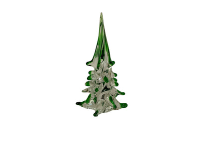 Vintage Italian Murano 8" Hand Blown Glass Clear Body Christmas Tree Green Tipped Boughs Made in Italy 1970s-1980s